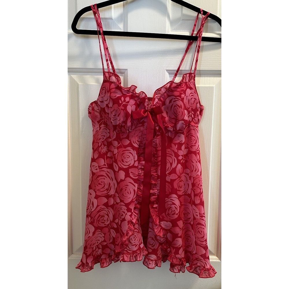 SEDUCTIVE WEAR by CINEMA ETOILE Sheer Red Chiffon Floral Babydoll‎ Padded Bra L